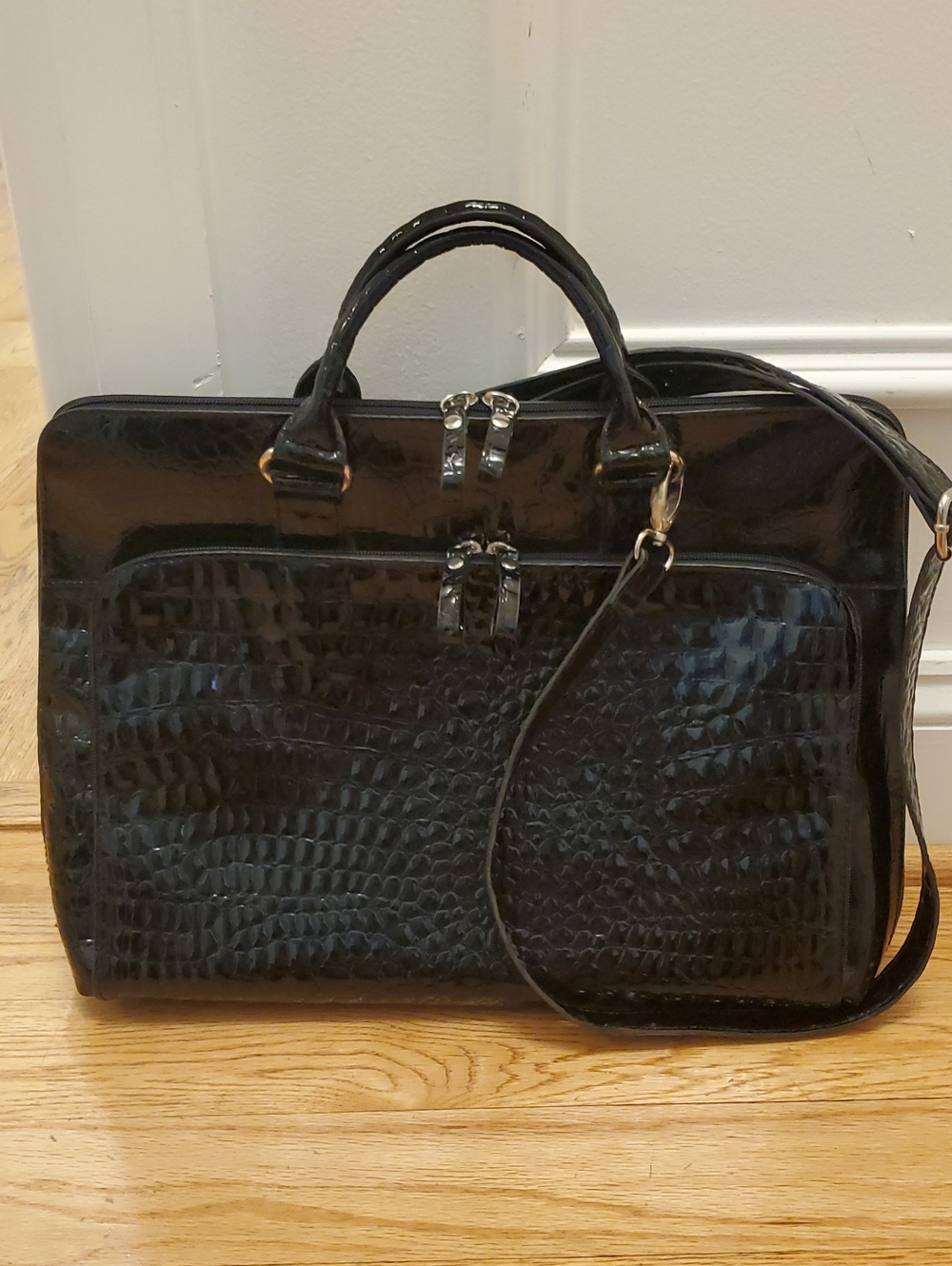 Bueno Black Croc Laptop Bag